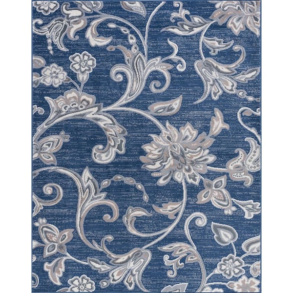 Tayse Rugs Madison Floral Navy 4 ft. x 6 ft. Indoor Area Rug