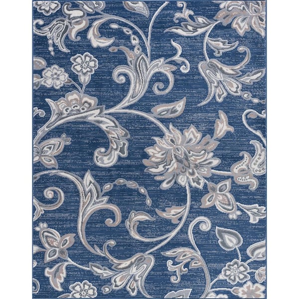 Tayse Rugs Madison Floral Navy 8 ft. x 10 ft. Indoor Area Rug