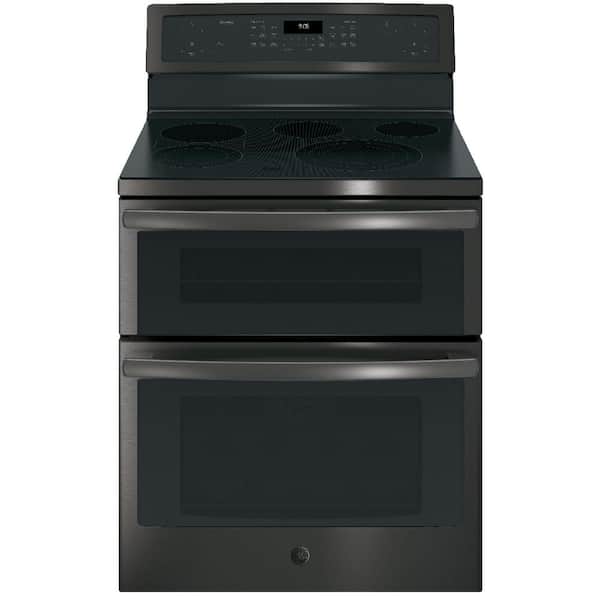 GE Profile 6.6 cu. ft. Double Oven Electric Range with Self-Cleaning and Convection Lower Oven in Black Stainless Steel