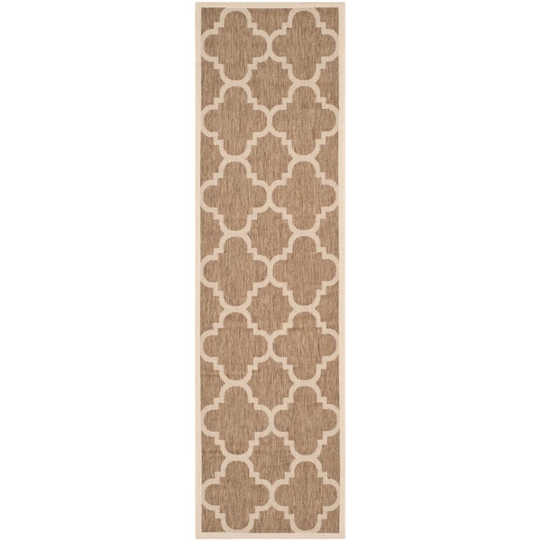 SAFAVIEH Courtyard Brown 2 ft. x 10 ft. Geometric Indoor/Outdoor Patio  Runner Rug