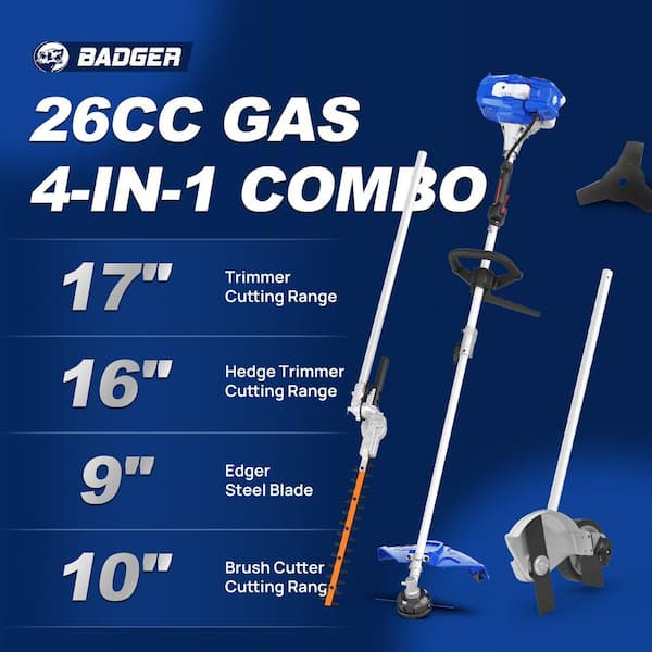 26cc 2-Cycle Gas Engine Multi-Tool with String Trimmer/Edger, Hedge Trimmer and Brush Cutter Blade Combo Kit (4-Tools)