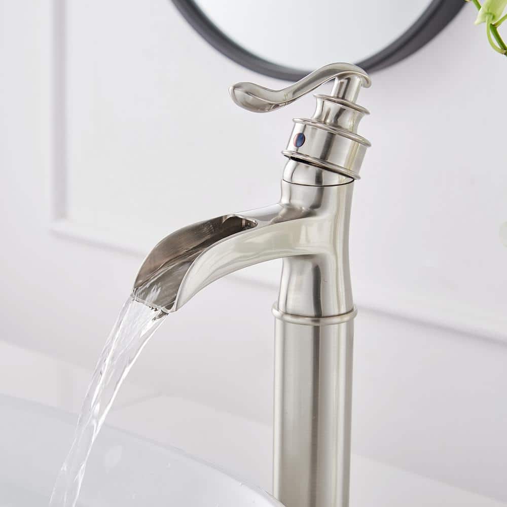 Brushed Nickel Single Handle Waterfall Vessel Sink Faucet
