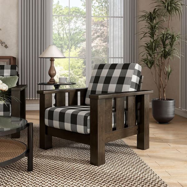 Thu Dark Walnut Fabric Accent Arm Chair With Removable Cushion