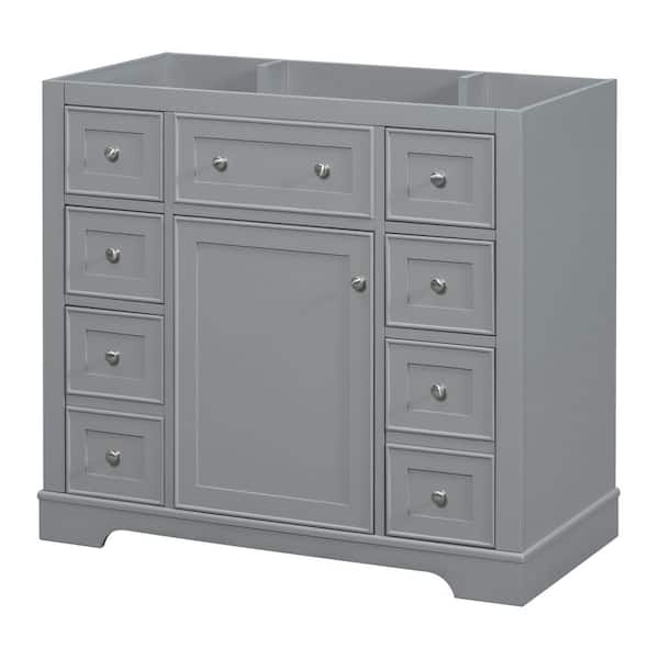 36 in. W x 17.9 in. D x 33.4 in. H Bath Vanity Cabinet without Top Solid Wood Frame Storage Cabinet in Grey with Drawers