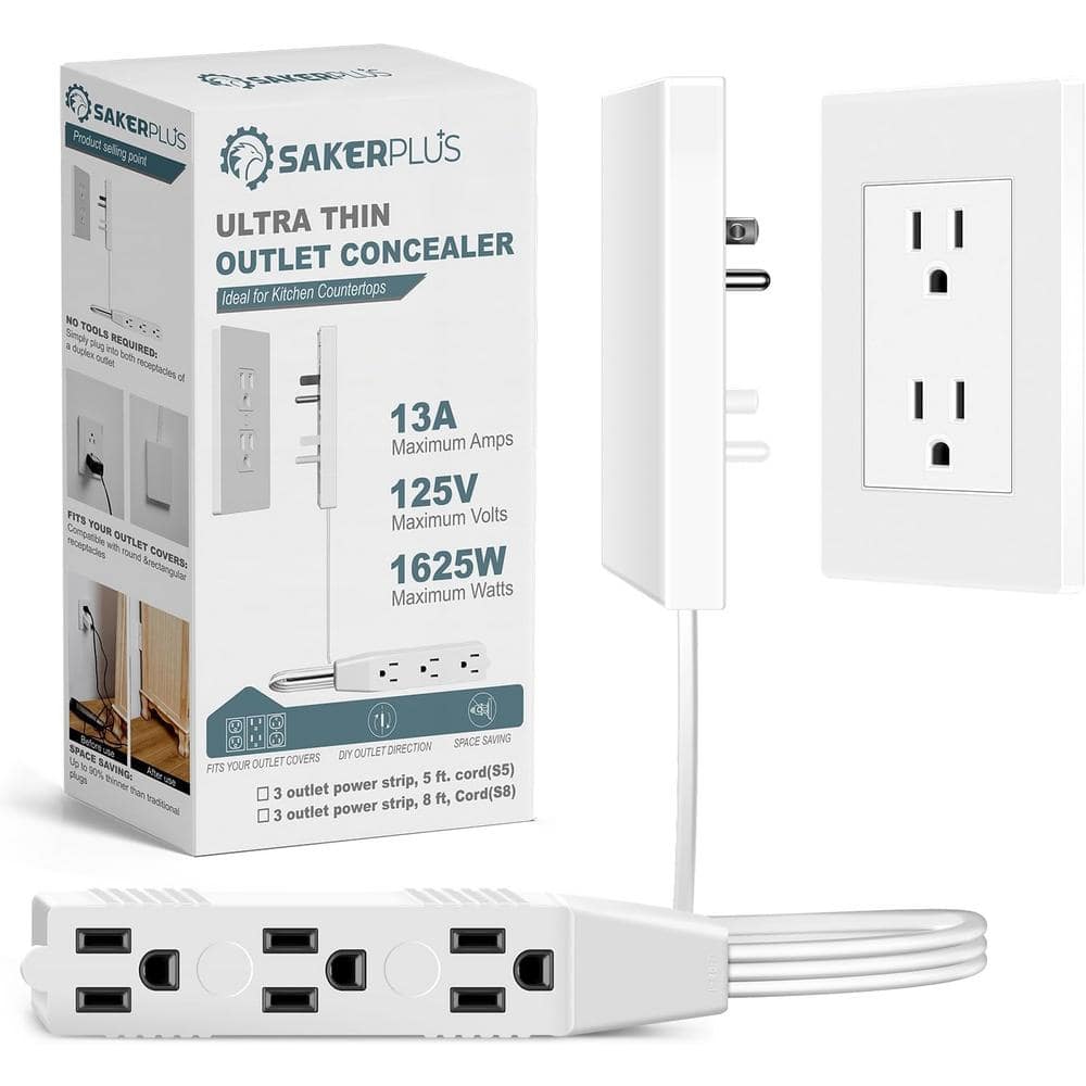 Outlet Concealer Power Strip-Outlet Cover Extender with 3AC Outlets-5 ft. F