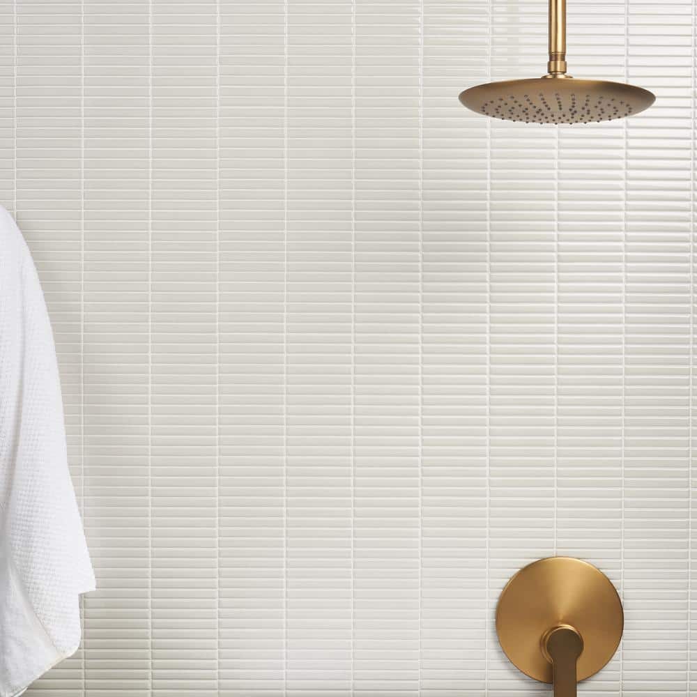 White Glossy Porcelain Stacked Mosaic Tile 11.19 x 11.9 Inch