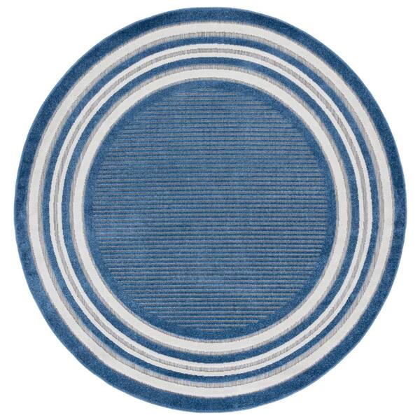Cabana 7 x 7 Light Blue/Ivory Stripe Round Rug