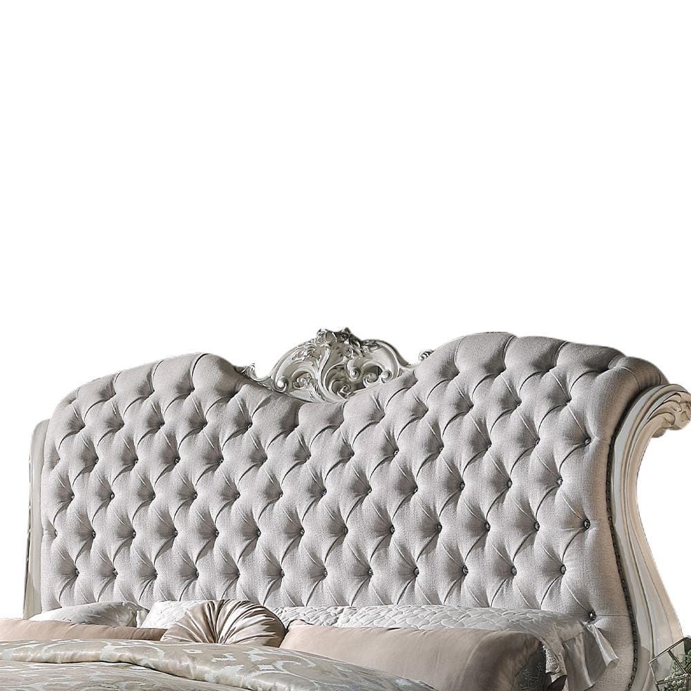 Bone White Tufted Upholstered Queen Bed with Wood Frame