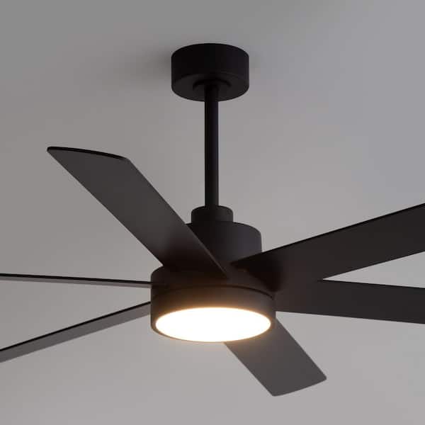Parvez 60 in. Black Standard Covered Outdoor Ceiling Fan w/ LED Light Downrod 6 Black/Brown Blades and Remote Included