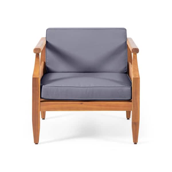 Unbranded Wooden outdoor patio club lounge chair for patio garden with grey cushions
