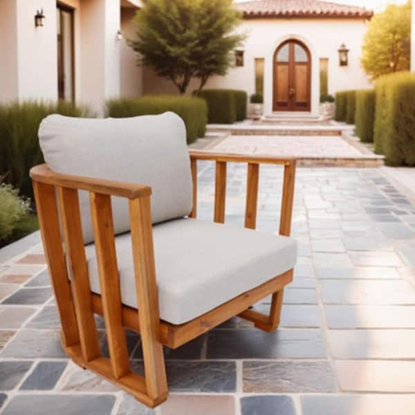 Helga 2-Piece Acacia Wood Patio Outdoor Couch with Gray Cushions