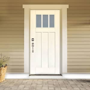 36 in. x 80 in. Smooth White Right-Hand Inswing 3-Lite Frosted Craftsman Finished Fiberglass Prehung Front Door