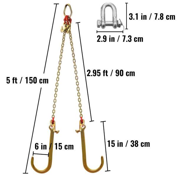Grade 70 5/16'' V-Chain Bridle Tow with 4'' Mini J Hooks & Grab