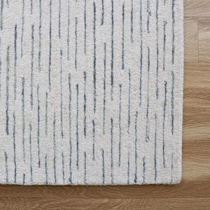 Hillah Modern Ivory/Blue 9 ft. x 12 ft. Striped Organic Wool Indoor Area Rug