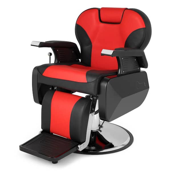 PVC Leather Case ABS Armrest Shell 300lbs Load-Bearing with Footrest Can Be Put Down Barber Chair Red and Black