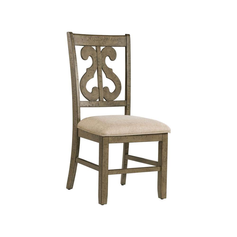 Traditional Slat-Back Side Chair with Taupe Upholstered Cushion