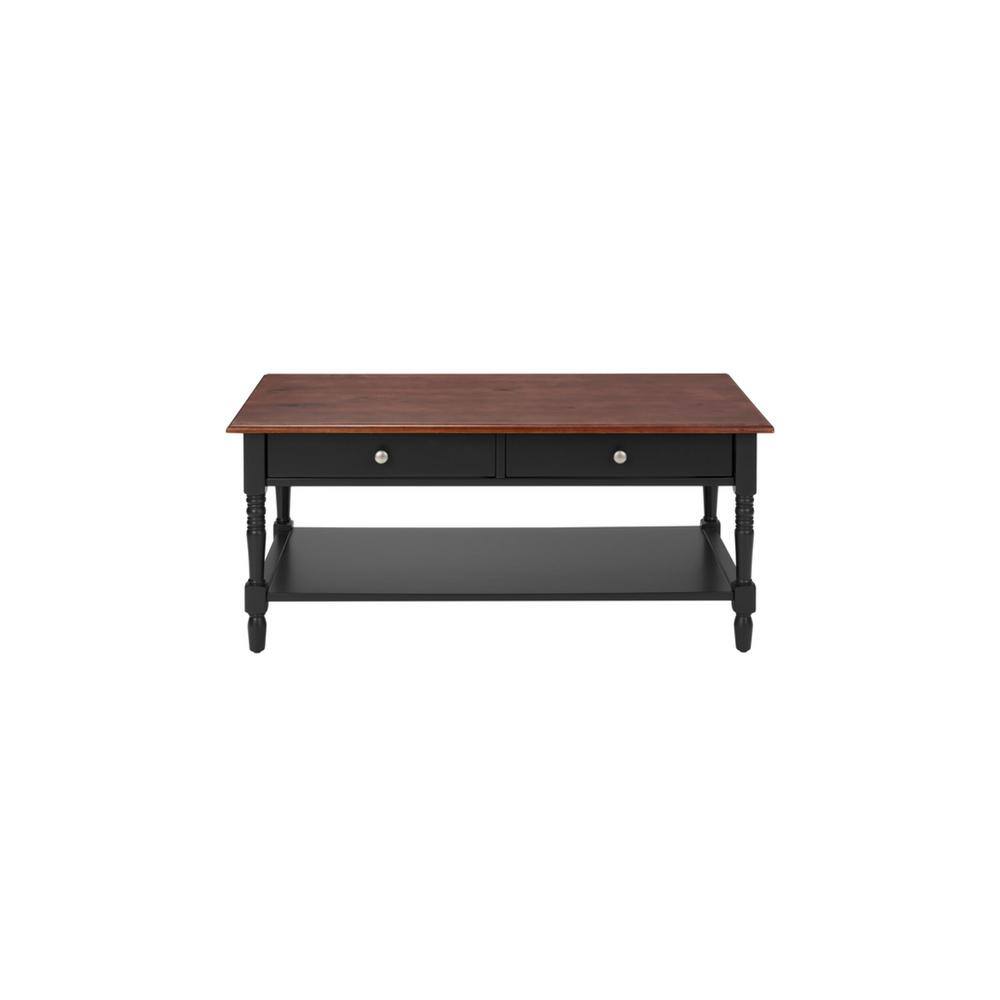 StyleWell Trentwick Rectangular Black Wood 2 Drawer Coffee Table with Walnut Finish Top (44.09
