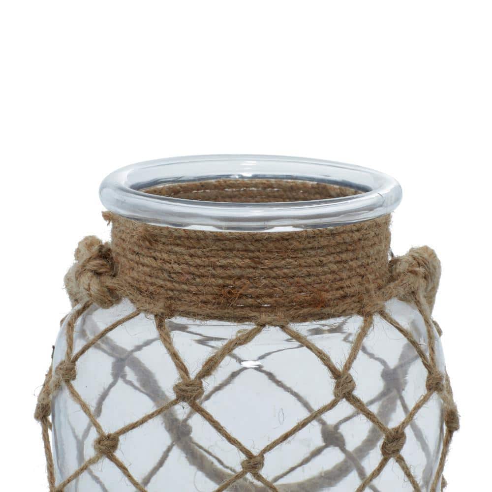 Coastal Charm Rustic Glass Candle Lantern with Jute Rope, 7"x8"
