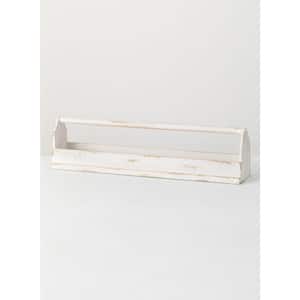 Parisloft Happiness Is Homemade Brown Wood Long Narrow Flat Decorative Tray with 2 Metal Handles, Natural Wood and White