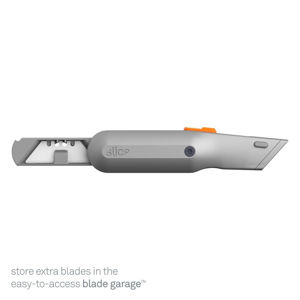 Slice 10490 Utility Knife | Finger Friendly Blade, 3 Cutting Depths, Heavy Metal Handle | Comfortable Grip & Blade Garage