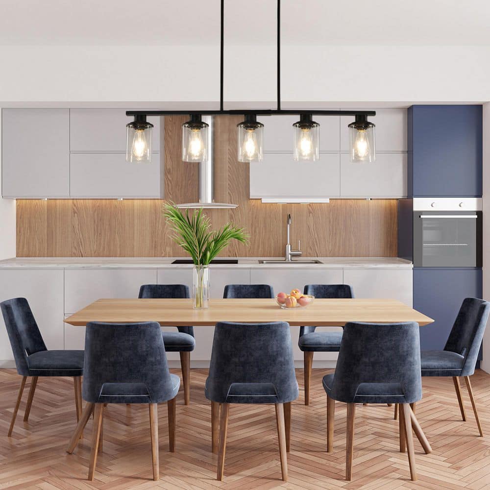 5 Light Matte Black Chandelier with Clear Glass Shades Modern Hanging Ceiling Light Fixture Bulbs Not Included price history on PriceWatchPro