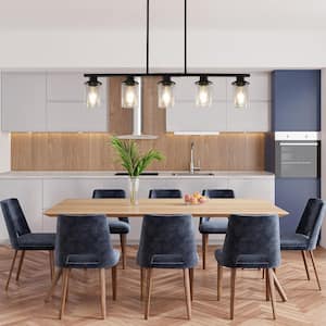 5 Light Matte Black Chandelier with Clear Glass Shades Modern Hanging Ceiling Light Fixture Bulbs Not Included