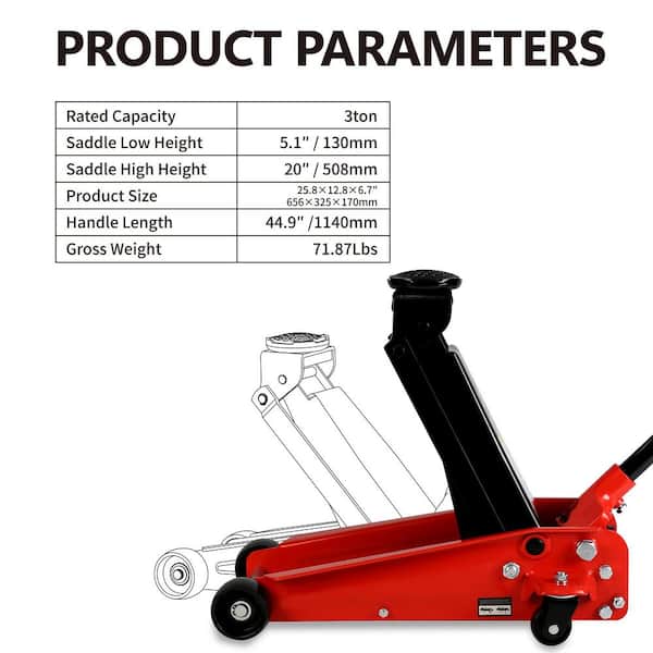 MYWISH 3-Ton Low Profile Steel Racing Floor Jack with Piston Quick