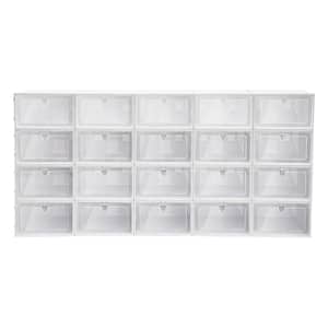 20-Pair White Plastic Stackable Drop Front Shoe Boxes with Lid