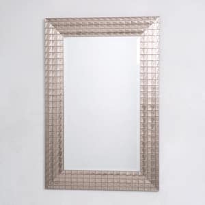 Medium Rectangle Pewter Finish Beveled Glass Antiqued Contemporary Mirror (36 in. H x 24 in. W)