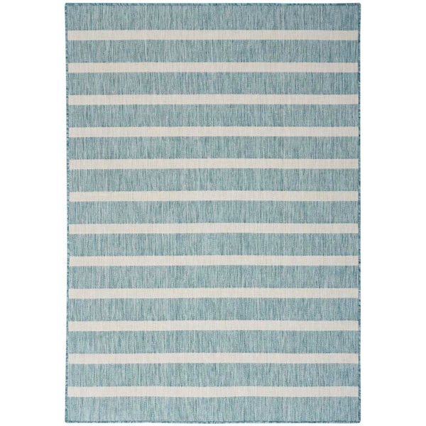 Nourison Positano Aqua Ivory 5 ft. x 7 ft. Stripes Contemporary Area Rug