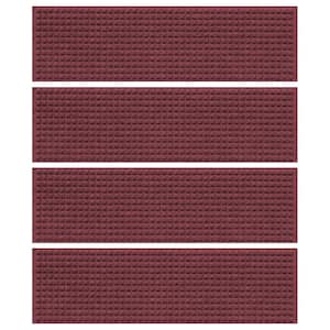 Waterhog Squares 8.5 in. x 30 in. PET Polyester Indoor Outdoor Stair Tread Cover (Set of 4) Bordeaux