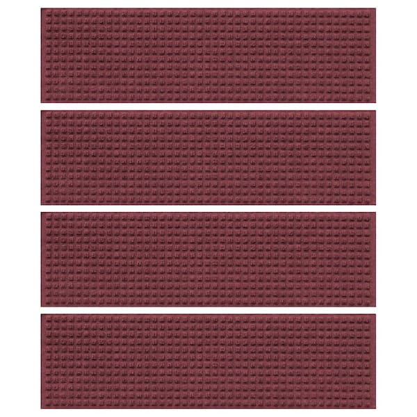 Bungalow Flooring Waterhog Squares 8.5 in. x 30 in. PET Polyester Indoor Outdoor Stair Tread Cover (Set of 4) Bordeaux