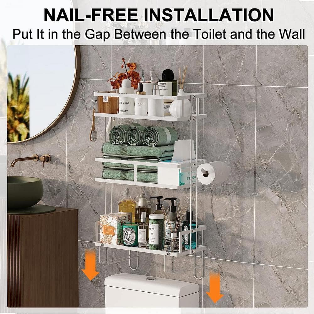 White Matte Metal 3-Tier Over-the-Toilet Storage Rack