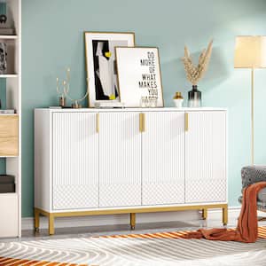 Alan White Wood 59 in. Sideboard Buffet with 4 Doors, Accent Storage Cabinet for Home Kitchen Dining Room