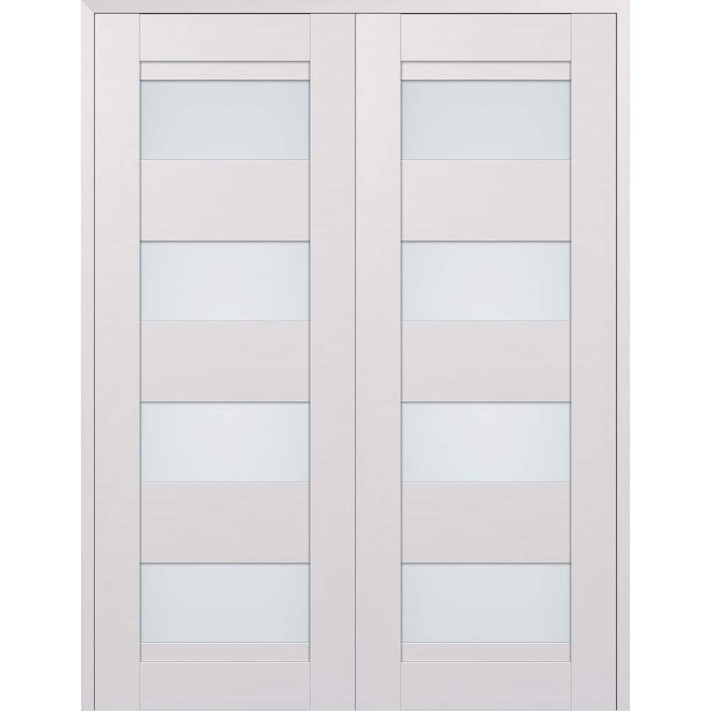 Della N 36 in. x 80 in. Both Hands Active 4-Lite Frosted Glass Bianco Noble Wood Composite Double Prehung French Door price history on PriceWatchPro