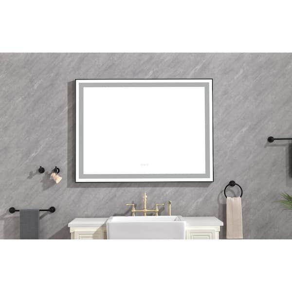 Polibi 48 in. W x 36 in. H Rectangular Framed Wall Mounted LED Light Bathroom Vanity Mirror with Anti-Fog and Dimmable, Black