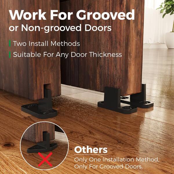 96 in. Frosted Black Sliding Barn Door Hardware Track Kit for Single with Non-Routed Floor Guide 96 in. Frosted Black Sliding Barn Door Hardware Track Kit for Single with Non-Routed Floor Guide