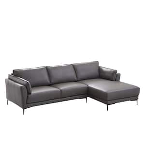 Meka 38 in. Slope Arm 2-piece Leather L-Shaped Sectional Sofa in Anthracite Leather