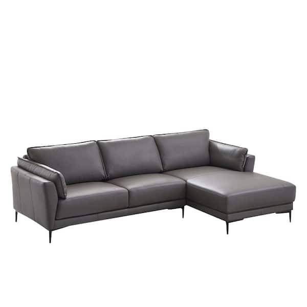 Acme Furniture Meka 38 in. Slope Arm 2-piece Leather L-Shaped Sectional Sofa in Anthracite Leather