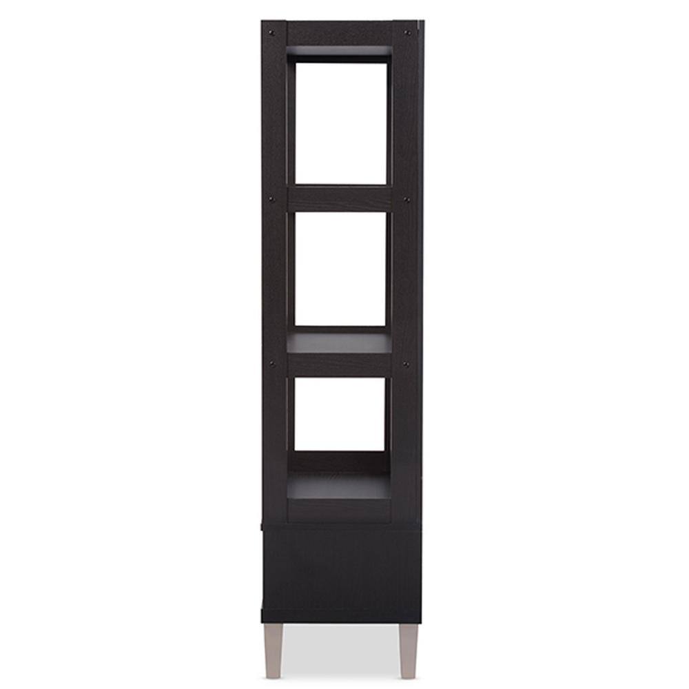 Kalien Dark Brown Wood Leaning Ladder Bookcase with Drawers