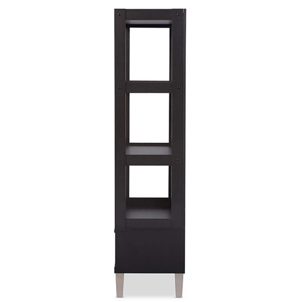 Kalien Dark Brown Wood Leaning Ladder Bookcase with Drawers