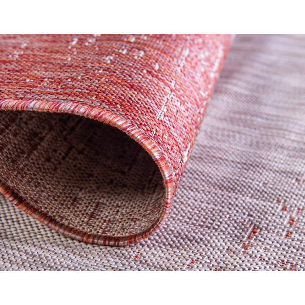 Rust Red and Gray Synthetic Outdoor Rectangular Area Rug
