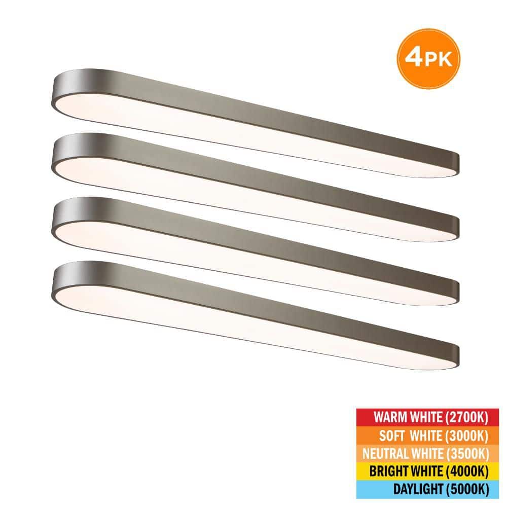 4-Pack 4 ft. x 8 in. Satin Nickel LED Flush Mount Ceiling Light Fixture 2700K 3000K 3500K 4000K 5000K 3500 Lumens 52Watt price history on PriceWatchPro