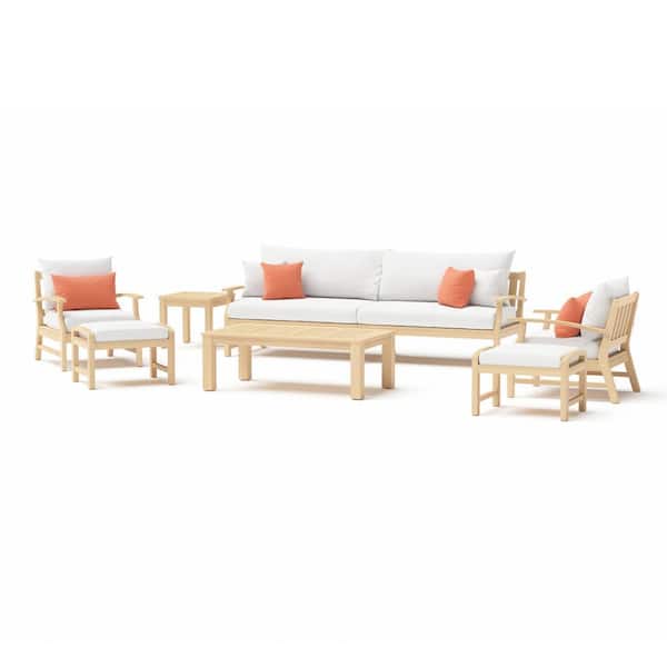 RST BRANDS Kooper 8-Piece Wood Patio Conversation Set with Sunbrella Cast Coral Cushions