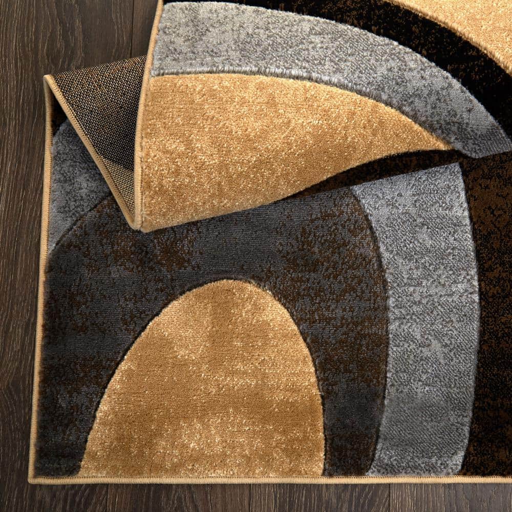 Tribeca Brown and Grey Abstract Round Tufted Area Rug