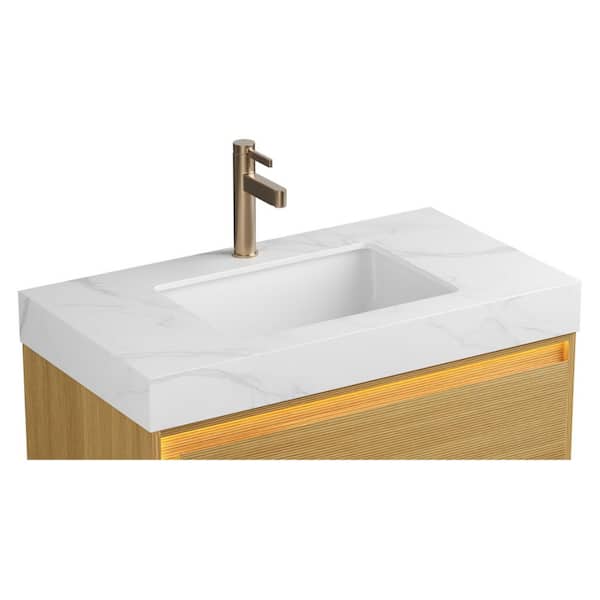 36 in. Undermount Rectangular Bathroom Sink in Carrara White