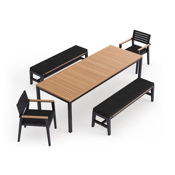 NewAge Products Rhodes 5 Piece Aluminum Outdoor Patio Dining Set in Loft Charcoal Cushions with 96 in. Table & Bench