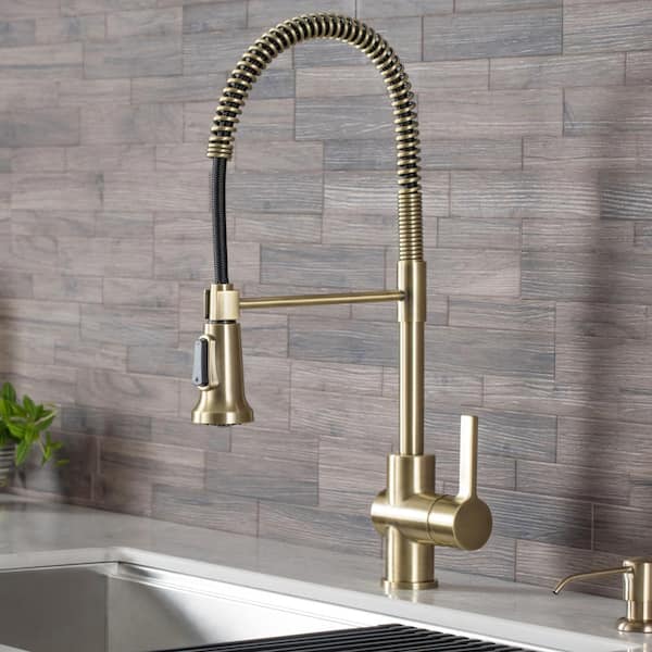Pull Out Single Lever Modern Sink Bar Faucet Brushed Gold Finish Kitchen Faucet 