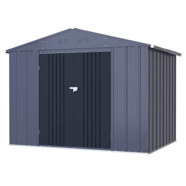 VEIKOUS 8 ft. W x 6 ft. D Outdoor Metal Storage Shed in Gray (48 sq. ft ...