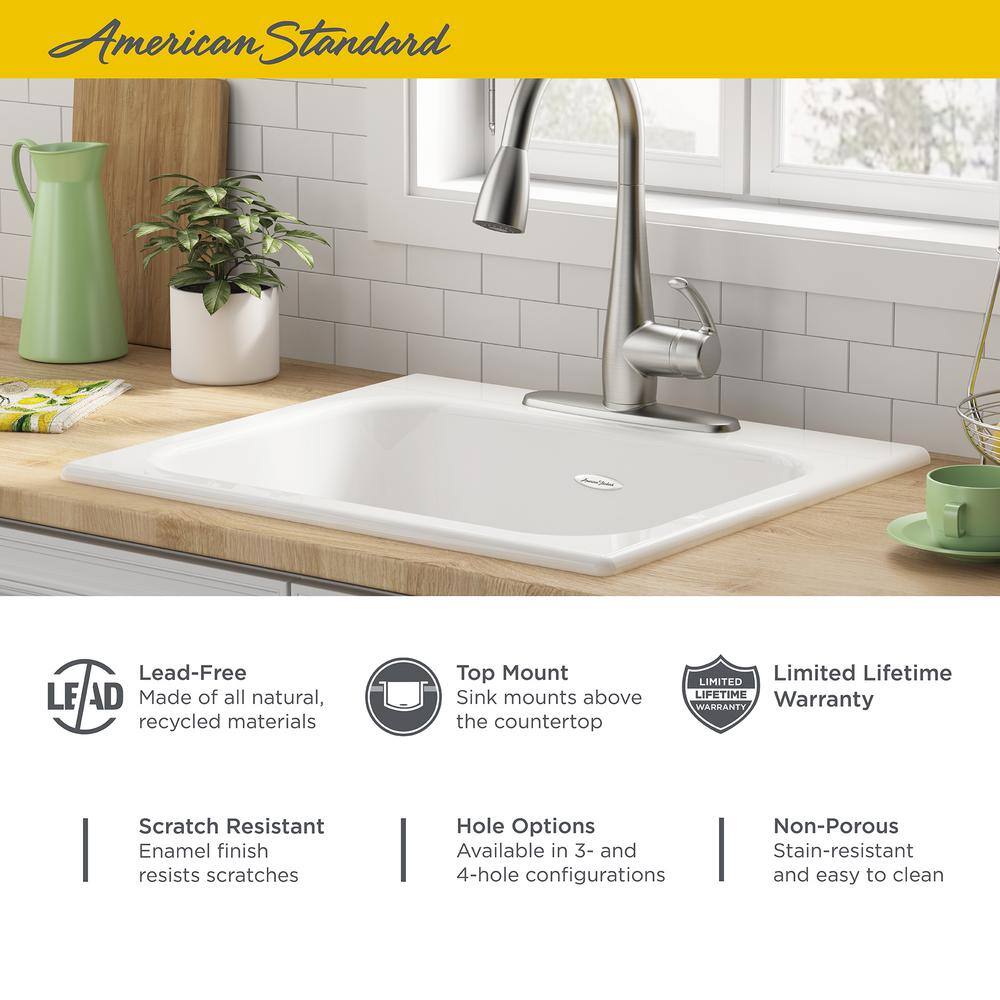 Quince 25'' White Cast Iron Single Bowl Drop-In Kitchen Sink